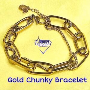 Double Chain Link Bracelet on 14K Yellow Gold over 925 Sterling Silver